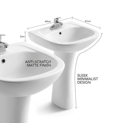 ARROW FP3604 Matte Freestanding Pedestal Basin, Matte White Ceramic Anti-Scratch Bathroom Sink Pedestal