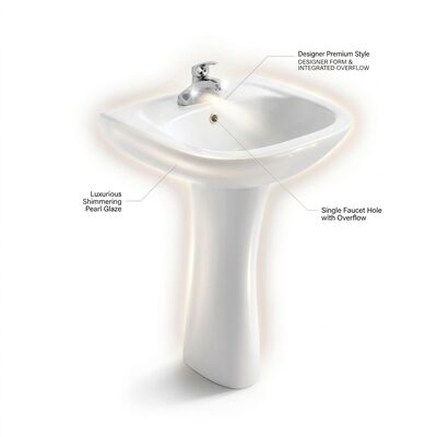 ARROW FP3611 Designer Freestanding Pedestal Basin, Pearl White Ceramic Premium Bathroom Sink Pedestal