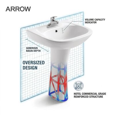 ARROW FP3610 Grand Freestanding Pedestal Basin, Large White Ceramic Hotel Bathroom Sink Pedestal