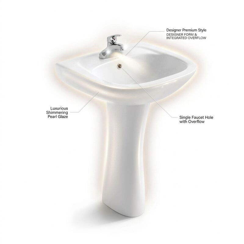 ARROW FP3611 Designer Freestanding Pedestal Basin, Pearl White Ceramic Premium Bathroom Sink Pedestal